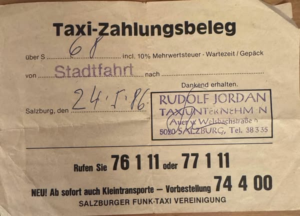 Taxibeleg aus dem JAhr 1986